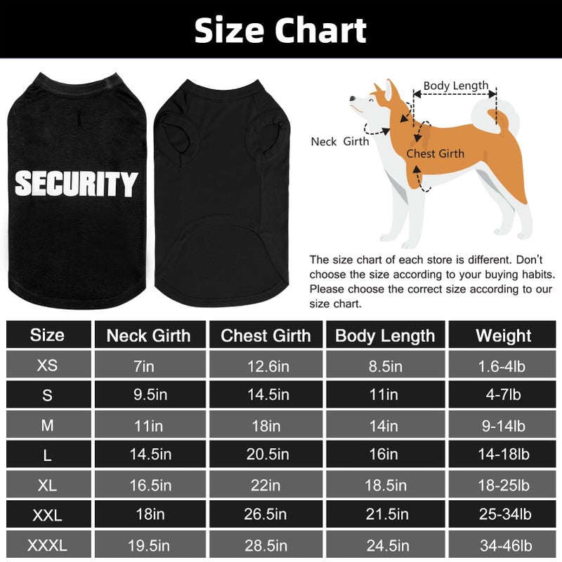 BINGPET Security Dog Shirts,Soft Cotton Puppy Tshirt,Breathable Lightweight Dog Costumes Tank Top Vest,Machine Washable Stretchy Clothes for Small Medium Large Dogs Boy Girl - Image 3